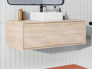 Vente-unique - Waschbeckenunterschrank hängend mit Einzelwaschbecken - Naturfarben hell - TEANA