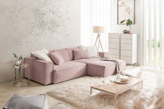 KAWOLA Sofa SAMU Ecksofa Feincord rosa Recamiere rechts 72 x 168 x 276 cm