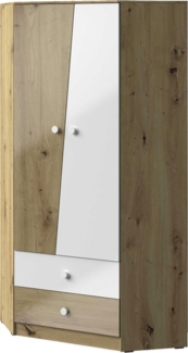 Eckkleiderschrank "Nero" Schlafzimmerschrank 2-türig 87x87cm artisan eiche weiß Hochglanz