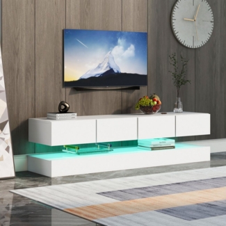 XDOVET TV-Schrank 16-farbige LED-Beleuchtung Wandmontierter TV Lowboard TV-Ständer mit 2 Schränken und 4 großen Schubladen, 130*33*15cm