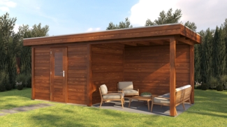 Lugarde Select Modern Gartenhaus mit Vordach Nürnberg 300x250cm + 300cm - Braunes Öl