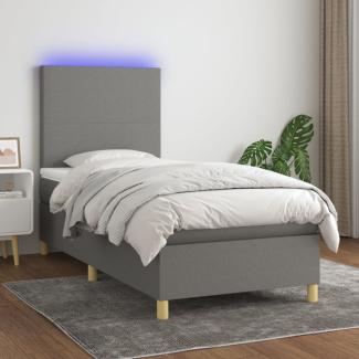 vidaXL Boxspringbett mit Matratze & LED Dunkelgrau 90x190 cm Stoff, Härtegrad: H2 [3135238]