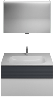 Burgbad FIUMO Waschtisch Set mit Spiegelschrank 102 cm breit, Weiß/Anthrazit, Waschbecken Gussmarmor Weiß