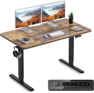 140x60cm Schreibtisch Elektrisch Höhenverstellbar Stahl Braun