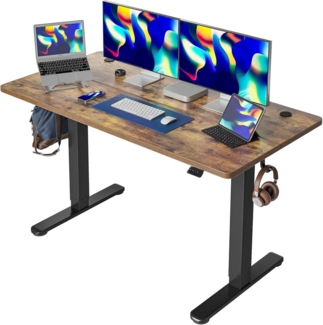 140x60 cm Schreibtisch Elektrisch Höhenverstellbar Stahl Braun