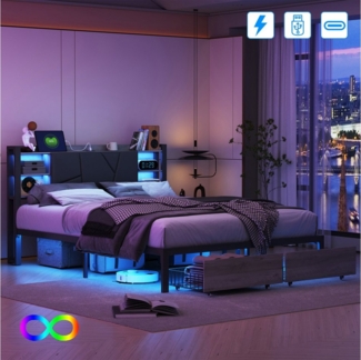 Furnishings Home Polsterbett Schubladenbett (Set, Bett), Hausbett, mit Schubladen, mit LED-Licht, mit USB-Anschluss