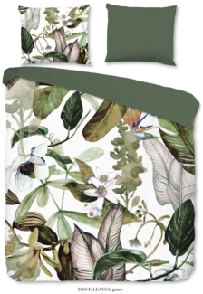 good morning Flanell Bettwäsche 3 teilig Bettbezug 200 x 220 cm Kopfkissenbezug 60 x 70 cm Leaves 2683.44.02 Green