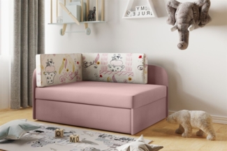 Sofa Kindersofa Schlafsofa inkl. Bettkasten MAILO Seite Rechts Stoff Rosa-Kuh