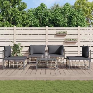 vidaXL 5-tlg. Garten-Lounge-Set mit Kissen Anthrazit Poly Rattan 3186715