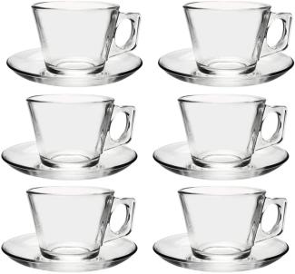 Pasabahce Vela 6er Set Teetassen-Service mit Tellerchen, Glas, Transparent Teegläser-Set mit Untertasse Tee Cappuccino Glas