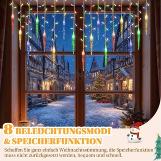 SERBASIC Lichterkette LED Eisregen Lichtervorhang, Timer, 8 Modi, Anschließbar, 31V, Lichtervorhang für Weihnachten Außen Terrasse
