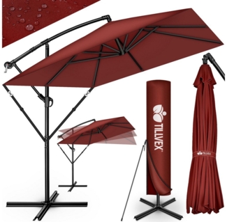 tillvex Sonnenschirm tillvex® Sonnenschirm eckig 235x235 cm Ampelschirm Gartenschirm, Kurbelschirm Marktschirm wasserdicht 360° drehbar, Alu Ampelschirm Ø 330 cm Rechteckig + Abdeckung