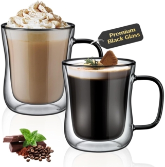Ecooe Schwarz Doppelwandige Kaffeegläser 350ml 2er Set