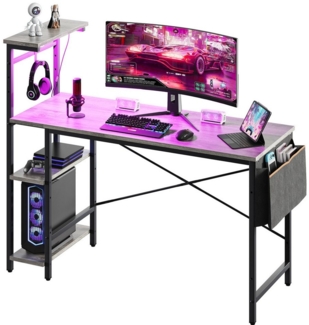 Bestier Gamingtisch 140 cm Gaming-Schreibtisch mit LED RGB & Monitorständer (Computertisch, 140 x 113.5 x 50 cm), Computertisch mit Kopfhörerhake, Getränkehalter für Büro