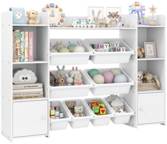 COSTWAY Kinderregal, 4-stöckiges Spielzeugregal mit 8 Boxen, Holz, weiß