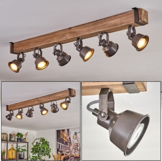 hofstein Deckenleuchte Deckenlampe aus Metall/Holz in Grau/Naturfarben, ohne Leuchtmittel, Deckenleuchte im Industrial/Retro/Vintage-Design m. Holzbalken, 6xGU10