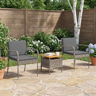 vidaXL Garten Bistro Set mit Kissen 3-teilig Grau Poly-Rattan 42025110
