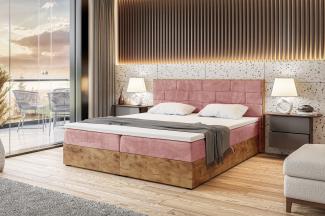 MEBLINI Boxspringbett LOFTY 9 120x220 cm mit Bettkasten - H4/Rosa Samt Polsterbett - Doppelbett mit Topper & Taschenfederkern-Matratze