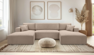 AX LIVING Beige Sofa U Form mit Schlaffunktion – Catea U Wohnlandschaft 364cm
