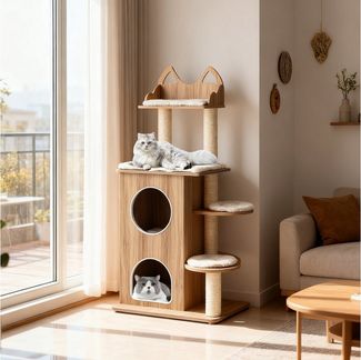 COSTWAY Kratzbaum, Katzenbaum mit 2-stöckiger Höhle, Kissens, 122 cm