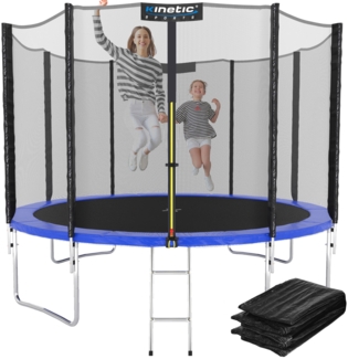 KINETIC SPORTS Trampolin Outdoor 'Salto Plus' - Komplett-Set für Kinder, USA Sprungtuch, Netz, Randpolster, Leiter - bis zu 160kg, Blau-2, Ø 244 cm