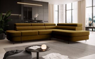 NEXT COLLECTION Ecksofa Priam L, Verstellbare Kopfstützen, angenehmer und fühlbarer Stoff, mit Schalffunktion, mit Bettkasten