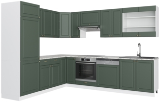 Eckküche Fame-Line Grün-Gold Landhaus/Weiß 287 x 60 cm , AP Marmor Vicco