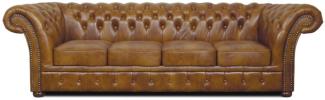 Casa Padrino Chesterfield Echtleder 4er Sofa braun 255x90 x H. 78 cm