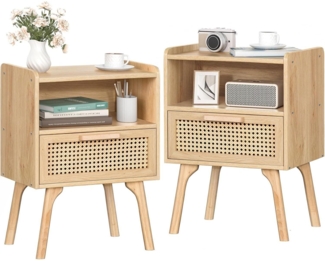 Nachttisch Set Rattan Boho Holz Schublade Regal Massivholz Sofa Beistelltisch