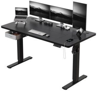 HOMALL Schreibtisch mit Memory-Funktion, höhenverstellbar, breitere Tischplatten (Tischbreite 140/160/180*80 cm, mit Schublade, ausgestattet mit USB-Ladeanschluss, bestehend aus vier Platten)