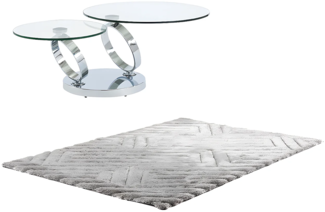 Vente-unique - Sparset : Couchtisch mit drehbarer Tischplatte - Transparent - JOLINE + Teppich Shaggy - Grau - MAZE