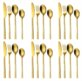 KingLux Besteck-Set 24tlg. Essbesteck Set Rechteckiger Griff mit Steinmaserung (24-tlg), 6 Personen, Edelstahl