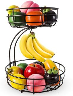 SURFOU Etagere Obstkorb Obstschale 2 Stöckig mit Bananenhalter, Stehende Tägliche Küche Moderne Praktische Obstschale