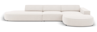 Micadoni 4-Sitzer Samtstoff Sofa Jodie offen runde Recamiere Rechts Strukturierter Stoff Helles Beige Kunststoff schwarz