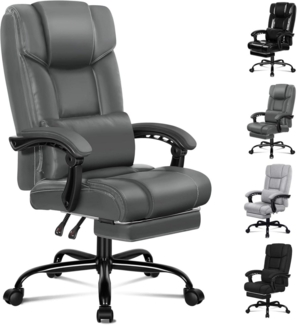 Bürostuhl ALFORDSON mit Lendenwirbelstütze, High Back, Fußstütze, Grau PU-Leder