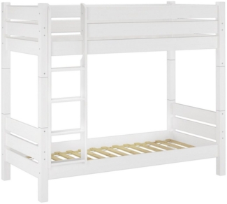 ERST-HOLZ Etagenbett Stabiles Kieferstockbett Weiß 100 x 220 Nische 100 2 Rollroste