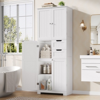 HOMECHO Hochschrank Badezimmerschrank mit 4 Türen 2 Schubladen für Wohnzimmer Küche Esszimmer Büro 164.5X 60x30cm