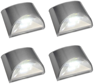 HAC24 LED Wandleuchte 4x Solar Wandlaterne für Außen Solarlampe Außenbeleuchtung Wandlampe, LED fest integriert, Kaltweiß, Edelstahl