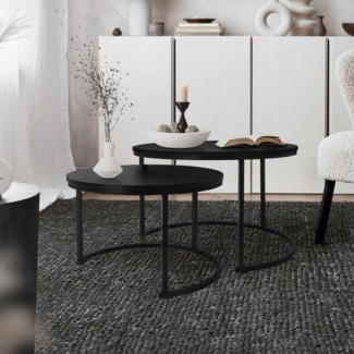 ML-DESIGN Couchtisch Beistelltisch in 2 Größen MDF-Platte mit Metallrahmen Satztische, Sofatisch Kaffeetisch Wohntimmertische Set Ø 59x40 / 74x48 cm