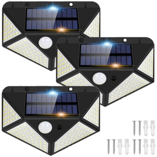 MUPOO LED Außen-Wandleuchte 128/170LED Solarleuchte 300°Weitwinkel Solar Wandleuchte Gartenleuchte, wasserdicht 4-seitiger Weitwinkel 128LEDs, Drahtlose IP65 Wasserdicht für Außen Veranda Garten Haustür Hof
