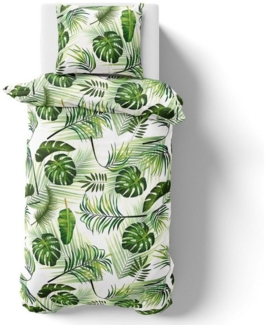 Visaggio Bettwäsche Tropical 135x200 155x220 Bettbezug Allergiker geeignet, Microfaser, 2 teilig, Tropische Blätter Bettbezug Dschungel