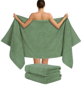 Hammetex 2er Set Extra Große Badetücher – 80x200 cm, 500 GSM, 100% Baumwolle – Weich & Saugfähig – Luxuriöse Große Spa-Handtücher, Salbeigrün