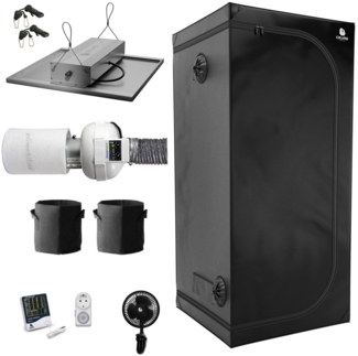 Growbox Komplett Set Classic M - PK Lüfter, für 2 Pflanzen, 80 x 80 x 180 cm, 150W LED