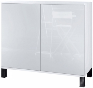 Vladon Kommode Skadu V3 (Moderner Küchenschrank, mit 2 großen Türen), Weiß matt / Weiß Hochglanz (92,5 x 84.5 x 35)