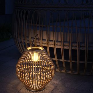 Outsunny LED Solarleuchte Rattan Gartenleuchte, Wasserdichte Solarlampe mit Lichtsensor, LED, Weiß, für Terrasse, Balkon, Stahl, Gelb Ø31 x 32 cm