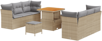 vidaXL 9-teiliges Garten-Sofa-Set mit Kissen Beige Poly Rattan Acacia 3363387
