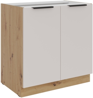 Küchen Unterschrank 80 cm Küche SOLANO Kaschmir beige matt + Eiche Artisan matt Küchenzeile Küchenblock Küche Einbauküche