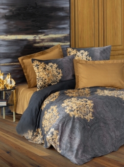 Satin-Einzelbettbezug-Set (DE), 'Jadira', Anthrazit, Beige