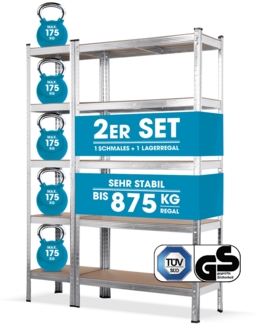 EASYmaxx Schwerlastregal & Werkbank 2er-Set - 1750 kg Traglast, 175 kg pro Ebene - TÜV-geprüft