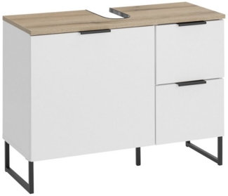 BEGA BBK Waschbeckenunterschrank 1 Tür, 2 Schübe, weiß matt / evoke eiche dekor - 80x60x35cm (BxHxT)